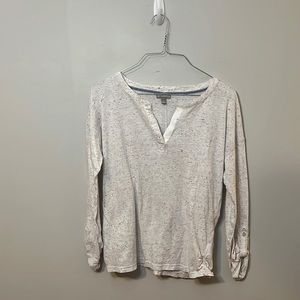 Talbots White with Speckles Long Sleeve Shirt with V Neck